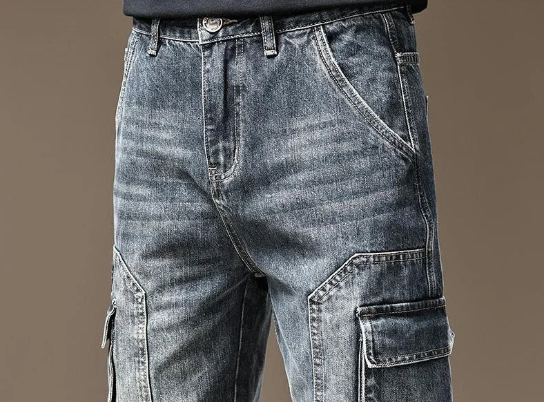 Jean pour hommes pantalon de cowboy droit avec poches pantalon Cargo esthétique régulière nouveau en empilé mode coréenne tendance 2025