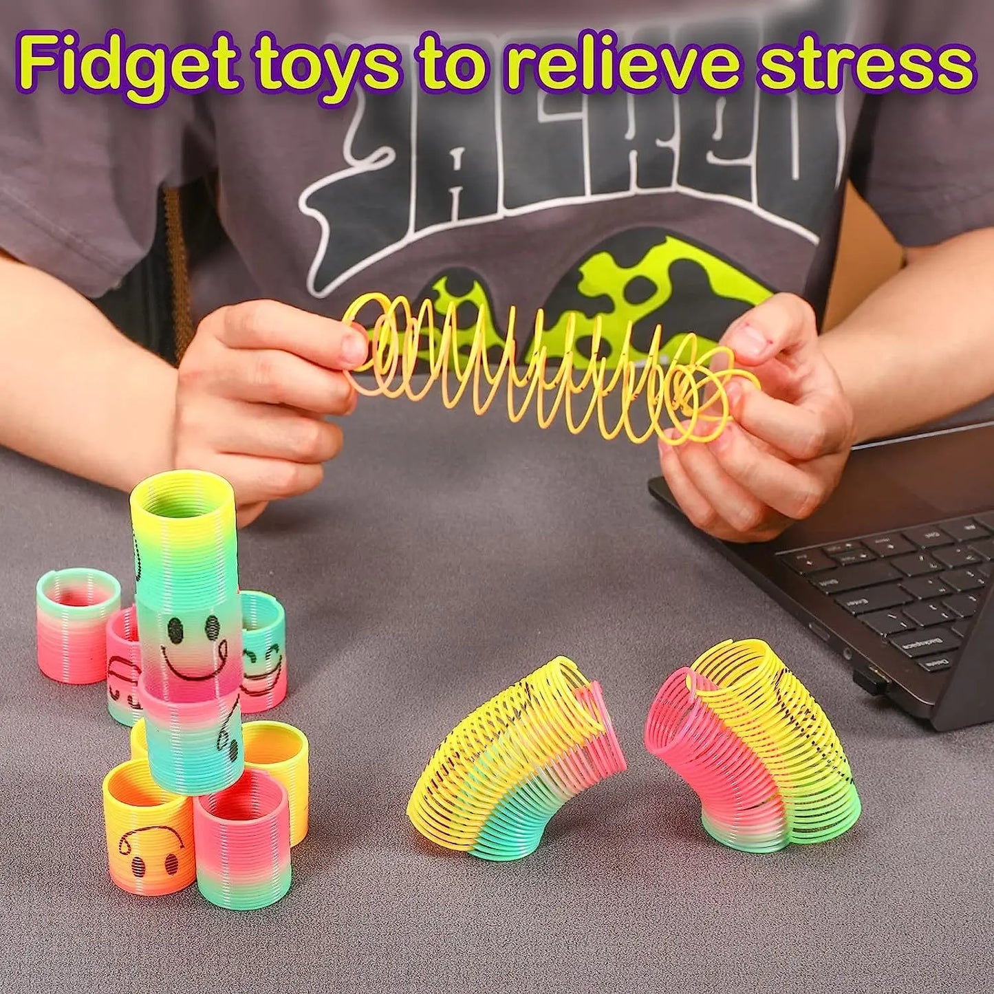 Rainbow Magic Springs Circle Toys Kids' Birthday Party Favors Friends Giveaway Small Gifts Pinata Fillers Flexible Funny Toy