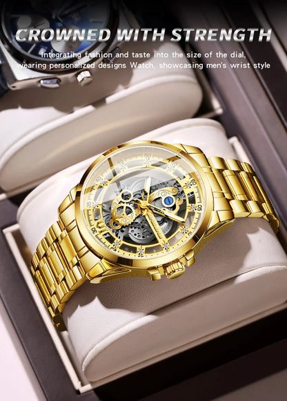 UTHAI-Montre à quartz en acier inoxydable pour homme, évider, étanche, métal, authentique, luxe, carillon, Shoous, V006, nouveau, 2024