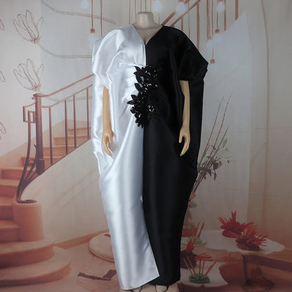 Mode boubou africain femme couleur bloquant robe africaine broderie décoration afrique vêtements