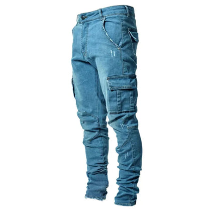 Nouveau jean hommes pantalon lavage couleur unie Multi poches Denim taille moyenne Cargo jean grande taille mode pantalon décontracté mâle usage quotidien