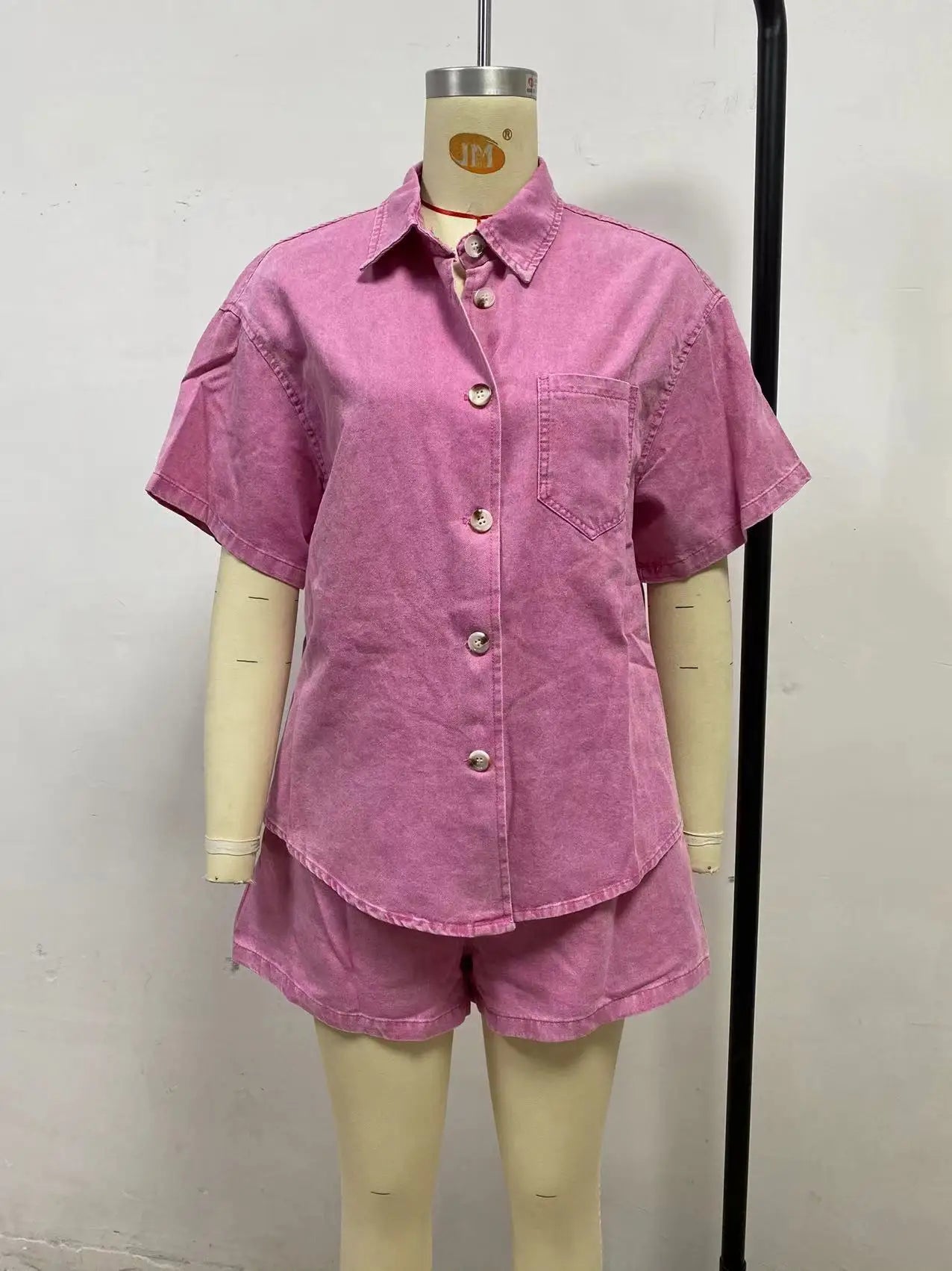 2025 Summer Women's Fashion Casual Loose Short Sleeve Shirt Denim Shorts Set Ensemble Femme 2 Pièces Été