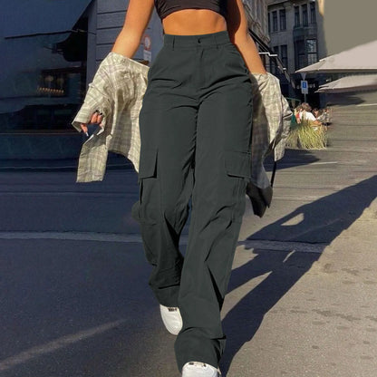 Women's Loose Cargo Pants High Waist Wide Leg Solid Color Full Length Trousers With Pockets Casual All Seasons Long Pantalones