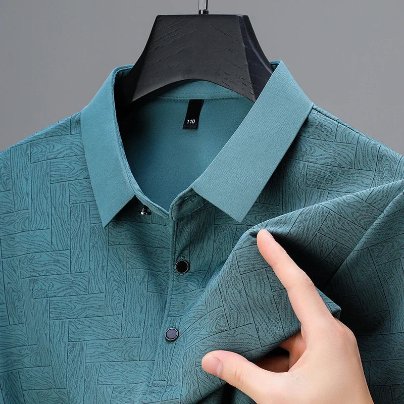 2025 New Men's Business Casual Short Sleeved Shirt Solid Color Polo Shirt Fashionable Breathable Comfortable Versatile Top