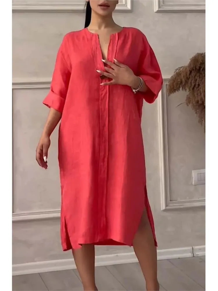 Y2k Long Sleeve Linen Maxi Dress Women Summer2024 Summer Casual Solid Color Party Loose Long Dresses Elegant Vestidos - DOGOMET DIGITAL PLUS