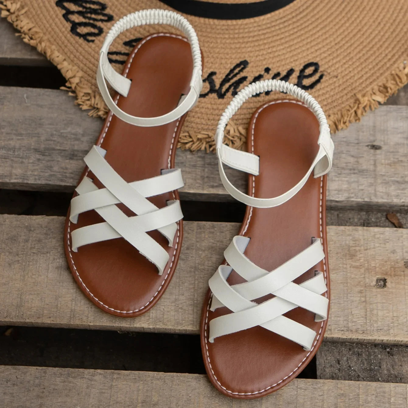 Shoes for Women 2025 Summer New Women Flat Sandals Bottom Roman Strap Sandals with Non Slip Rubber Soles Ladies Daily Sandalia