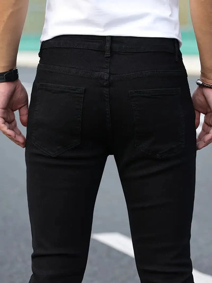 2025 Hommes Classique Avancé crayon Jean Jean Homme Homme Doux Stretch Noir Biker Masculino Denim Pantalon Hommes Solide Pantalon