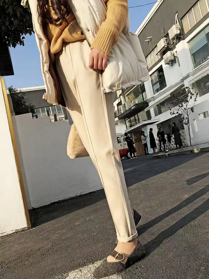 Woolen Pants Women's Harem Pencil Pants 2024 Autumn Winter High Waist Casual Pantalones Beige Black Office Lady Women Trousers