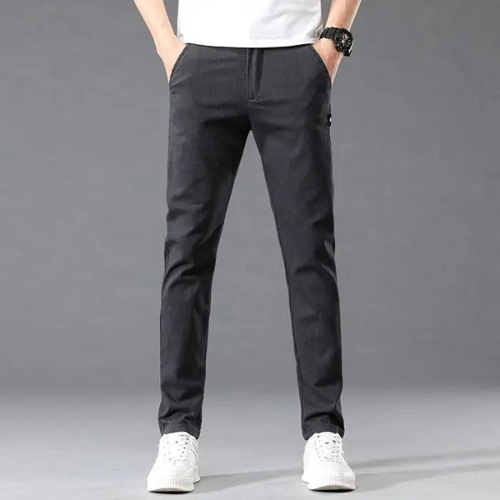 Fashion Men Casual Straight Tailored Trousers Male Jean Like Pants Comfortable Light Gray Dark Grey Trousers