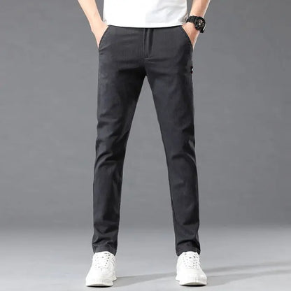 Fashion Men Casual Straight Tailored Trousers Male Jean Like Pants Comfortable Light Gray Dark Grey Trousers