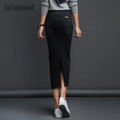 Classic Denim Women 2023 Long Jean Skirt High Waist Pencil Skirt Ladies Stretch Black Blue Faldas Largas Jupe Longue Femme