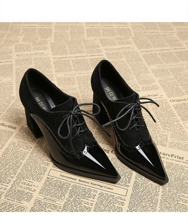 High Heels Shoes for Women Luxury Pointed Toe Dress Chunky Shoes Lace Up Fashion Sexy Pumps 2025 Autumn Elegant Chaussure Femme