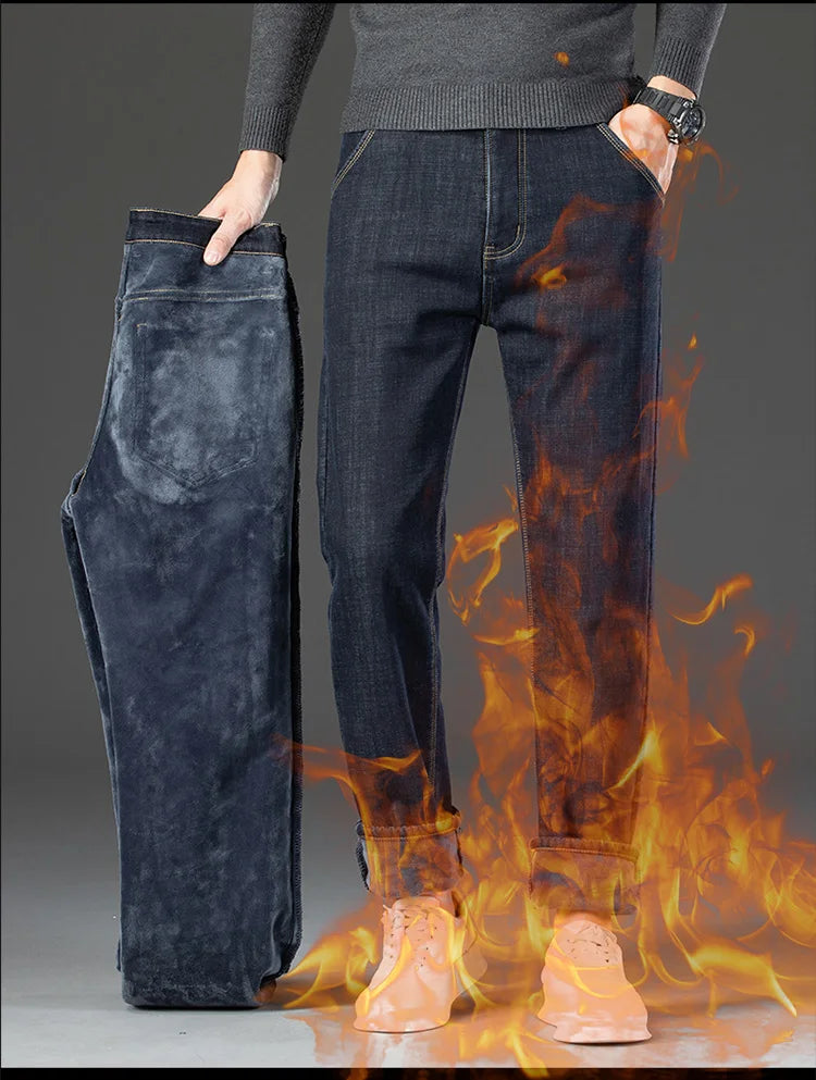 28-40 grande taille hiver hommes en peluche épais polaire pantalon laine d'agneau thermique jean pantalons décontractés coupe-vent chaud coton Denim pantalon