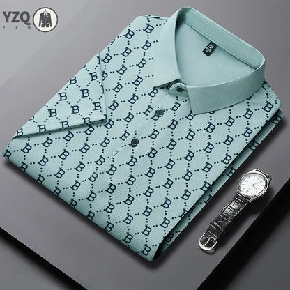 2025 Summer New Men's Business Print Short Sleeved POLO Shirt Comfortable and Cool Casual Fashion T-shirt
