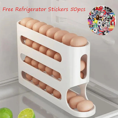 Support à œufs roulant à 4 niveaux, organisateur d'œufs pour réfrigérateur, conteneur de cuisine, séparateur d'œufs, autocollant gratuit pour réfrigérateur, 50 pièces