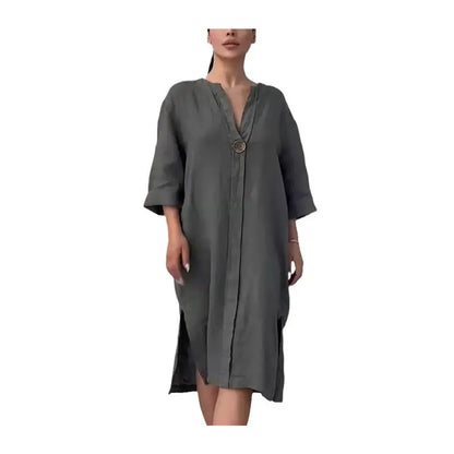 Women's Casual Button-Up Linen irt Long Ne round Color Blo  Pet Clothing Accories - DOGOMET DIGITAL PLUS