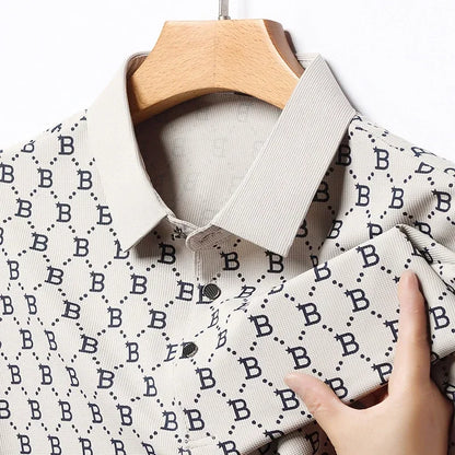 2025 Summer New Men's Business Print Short Sleeved POLO Shirt Comfortable and Cool Casual Fashion T-shirt