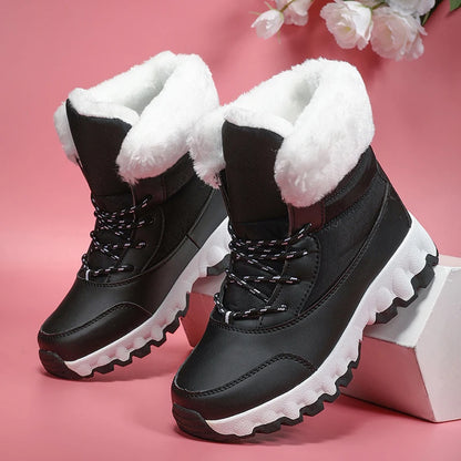 Bottes de neige décontractées et confortables à la mode pour femmes - Col doublé en peluche, semelles antidérapantes, résistantes à l'usure et durables, doublure chaude, bout rond, bottes de randonnée chaudes en plein - DOGOMET DIGITAL PLUS