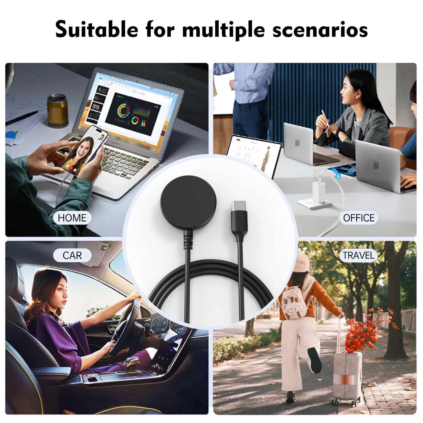 Chargeur sans fil Galaxy Watch pour Galaxy Watch 3/4 5/6/7 Active1-2 Ultra FE câble de montre USB-A USB-C