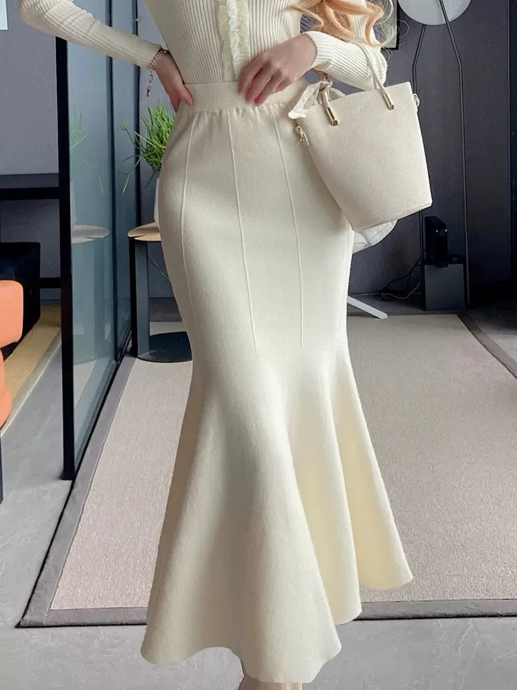 Women Black Knitted Skirt Slim High Waist Mermaid Elegant Retro Party Fashion Evening Chic Female Skirts C-067