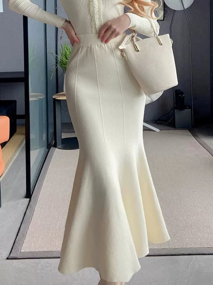Women Black Knitted Skirt Slim High Waist Mermaid Elegant Retro Party Fashion Evening Chic Female Skirts C-067