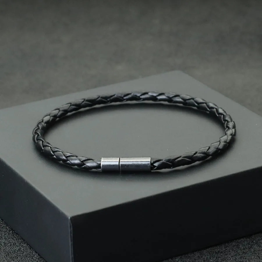 Minimalist PU Leather Rope Bracelet Men Handmade Weaven Detachable Wrap Chain Braslet Leisure Outdoor Cycling Charm Homme Joias