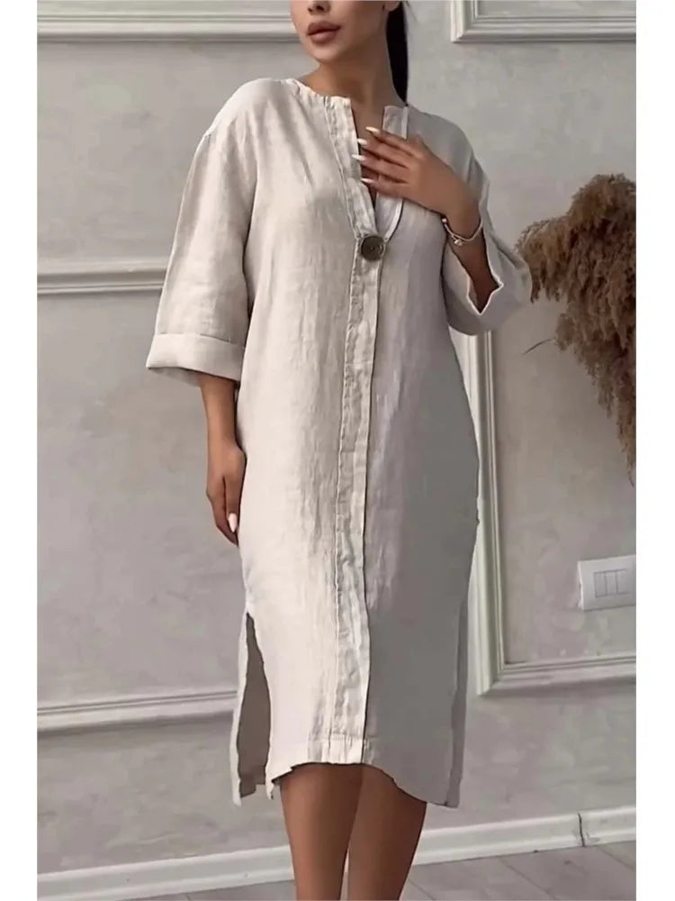 Y2k Long Sleeve Linen Maxi Dress Women Summer2024 Summer Casual Solid Color Party Loose Long Dresses Elegant Vestidos - DOGOMET DIGITAL PLUS