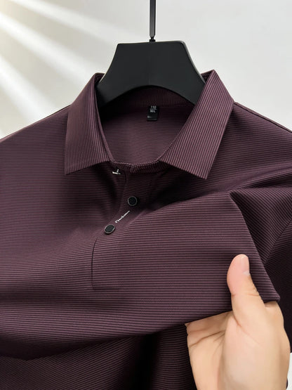 2024 Summer New Short sleeved High end Textured Letter Men's POLO Shirt Comfortable Silk Ice Feel Casual Business lapel T-shirt