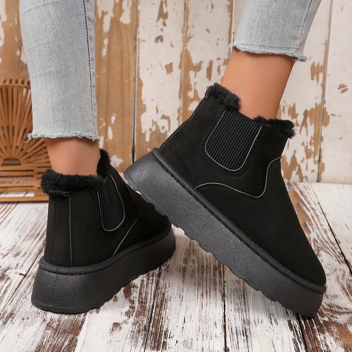 Hiver femmes courtes en peluche chaud bottes de neige chaussures décontractées nouveau daim fourrure Chelsea bottines plates plate-forme dames chaussures Botas - DOGOMET DIGITAL PLUS