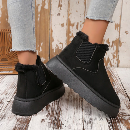 Hiver femmes courtes en peluche chaud bottes de neige chaussures décontractées nouveau daim fourrure Chelsea bottines plates plate-forme dames chaussures Botas - DOGOMET DIGITAL PLUS