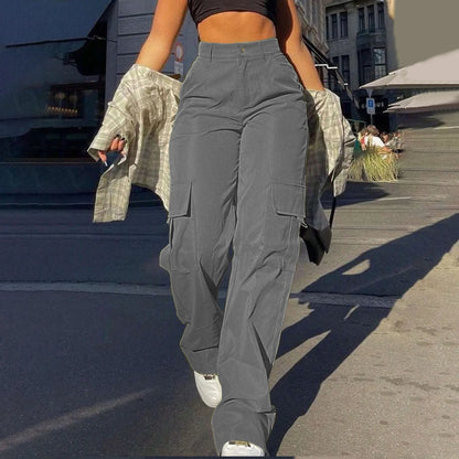 Women's Loose Cargo Pants High Waist Wide Leg Solid Color Full Length Trousers With Pockets Casual All Seasons Long Pantalones