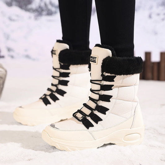 Chaussures d'hiver imperméables sans lacet femmes confortables en plein air cheville bottes de randonnée femmes bottes hautes plate-forme fourrure bottes de neige chaudes