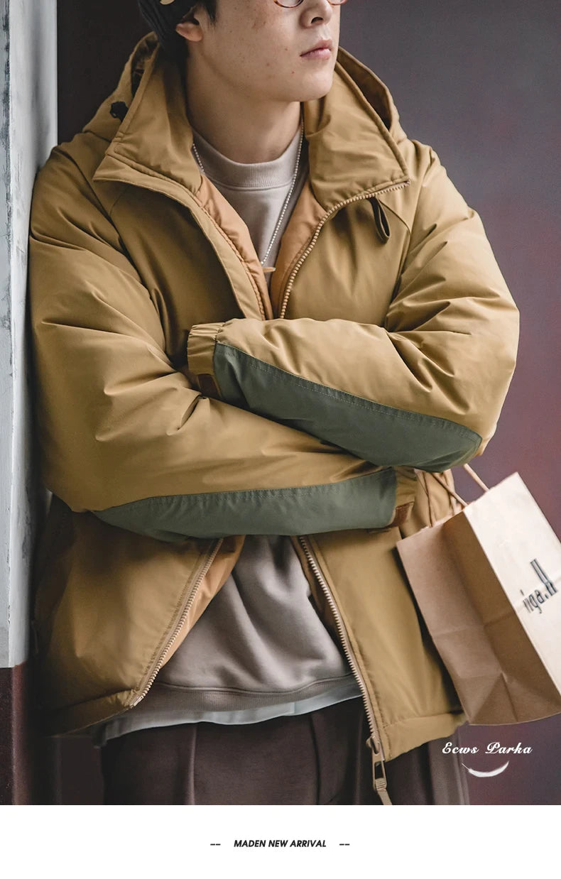 Maden Veste de duvet pour homme avec capuche hiver épaisse tissu mat brillant parka manteau chaud pour l'extérieur versatile veste noire pour porter dehors Chic et chaude veste masculine - DOGOMET DIGITAL PLUS