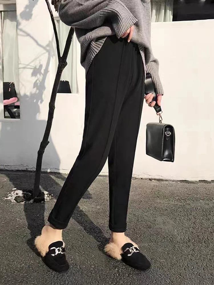 Woolen Pants Women's Harem Pencil Pants 2024 Autumn Winter High Waist Casual Pantalones Beige Black Office Lady Women Trousers