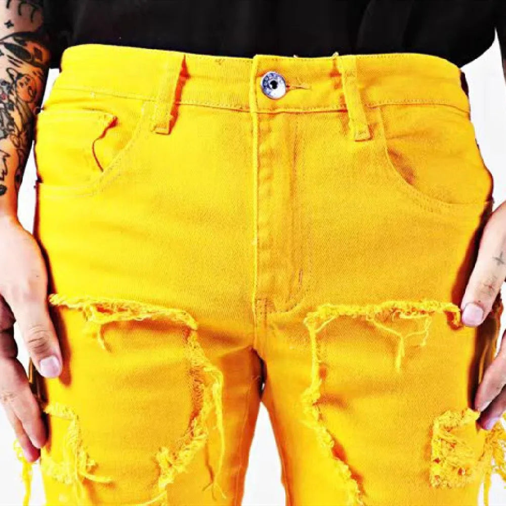 Kakan - New European and American Heavyweight Streetwise Stretch Patch Jeans for Men, High Street Straight Fit Long Jeans16-3001 - DOGOMET DIGITAL PLUS