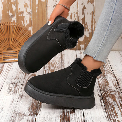 Hiver femmes courtes en peluche chaud bottes de neige chaussures décontractées nouveau daim fourrure Chelsea bottines plates plate-forme dames chaussures Botas - DOGOMET DIGITAL PLUS