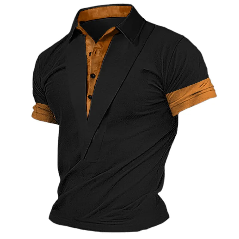 Men's Short - Sleeve T - Shirt for Summer, Retro Henley Neckline Design,  Loose Breathable Versatile Top for Sports and Leisure