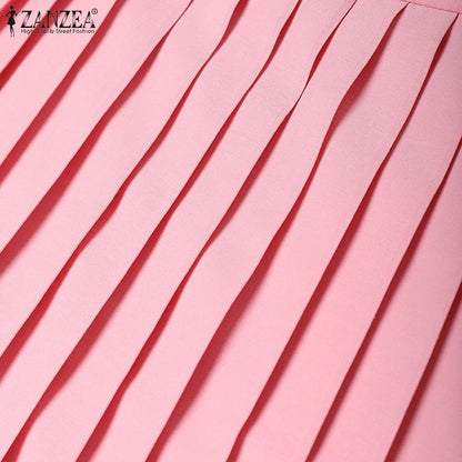 ZANZEA élégant a-ligne Jupes plissées femmes mode taille haute Patchwork Midi Faldas Mujer bureau déplacements solide Jupes Femme