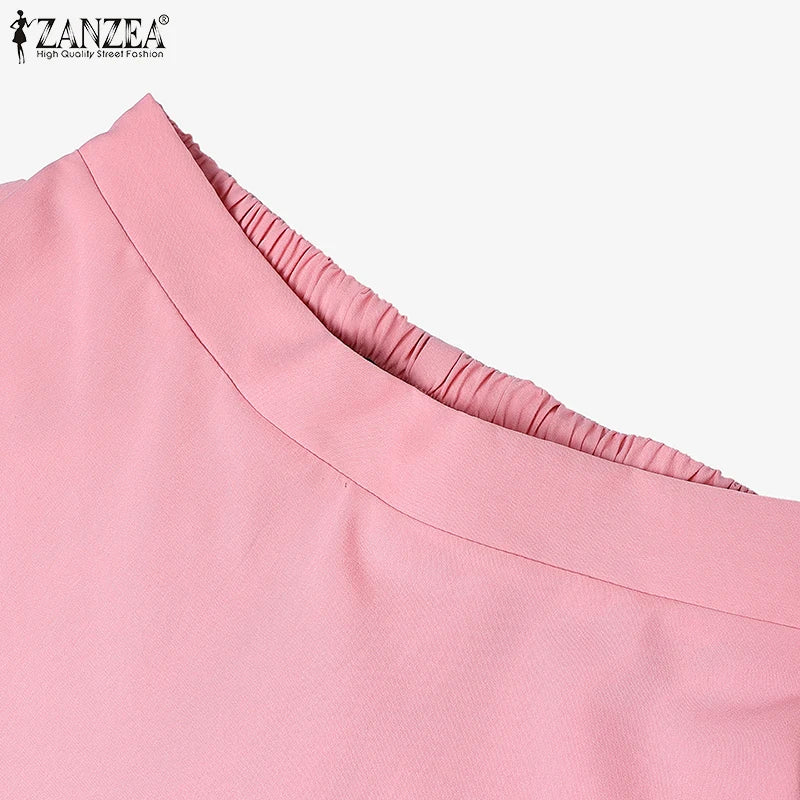 ZANZEA élégant a-ligne Jupes plissées femmes mode taille haute Patchwork Midi Faldas Mujer bureau déplacements solide Jupes Femme