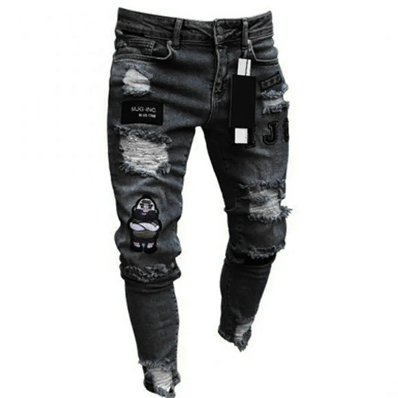 Jean déchiré hommes Stretch maigre gris bleu noir Hip Hop Denim pantalon Streetwear décontracté coupe ajustée jean pour hommes Jogging jean