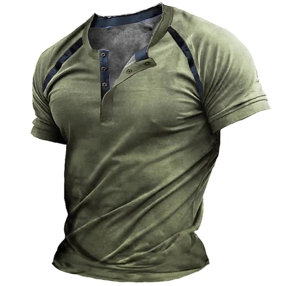 Henry - Summer men's short sleeved T-shirt, men's casual clothing top with buttons, S-5XL