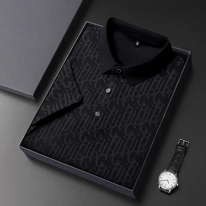 2025 New Men's Business Casual Short Sleeved Printed Polo Shirt Fashionable Breathable Comfortable and Versatile Top