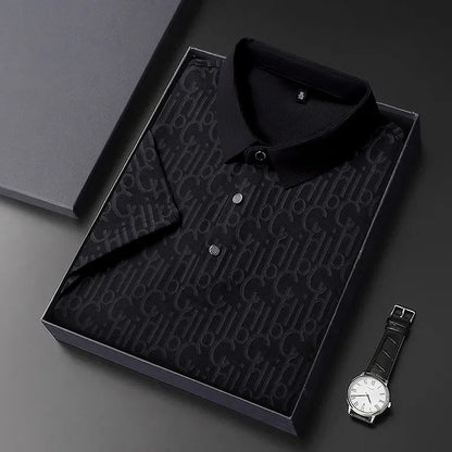 2025 New Men's Business Casual Short Sleeved Printed Polo Shirt Fashionable Breathable Comfortable and Versatile Top