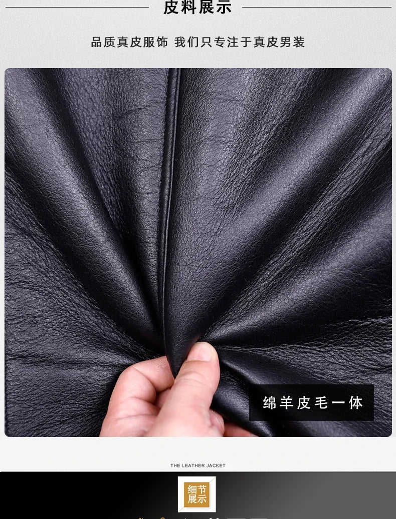 Veste de moto en cuir véritable pour hommes, manteau de fourrure, cuir naturel, chaud, hiver, zones me, SGG1109