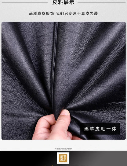 Veste de moto en cuir véritable pour hommes, manteau de fourrure, cuir naturel, chaud, hiver, zones me, SGG1109