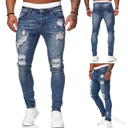 Jean déchiré hommes Stretch maigre gris bleu noir Hip Hop Denim pantalon Streetwear décontracté coupe ajustée jean pour hommes Jogging jean