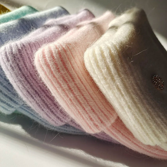 Bonnet en Fourrure de Lapin pour Femme, en Laine Solide, Doux, en Cachemire, Collection Automne Hiver