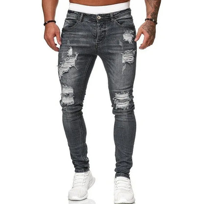 Jean déchiré hommes Stretch maigre gris bleu noir Hip Hop Denim pantalon Streetwear décontracté coupe ajustée jean pour hommes Jogging jean