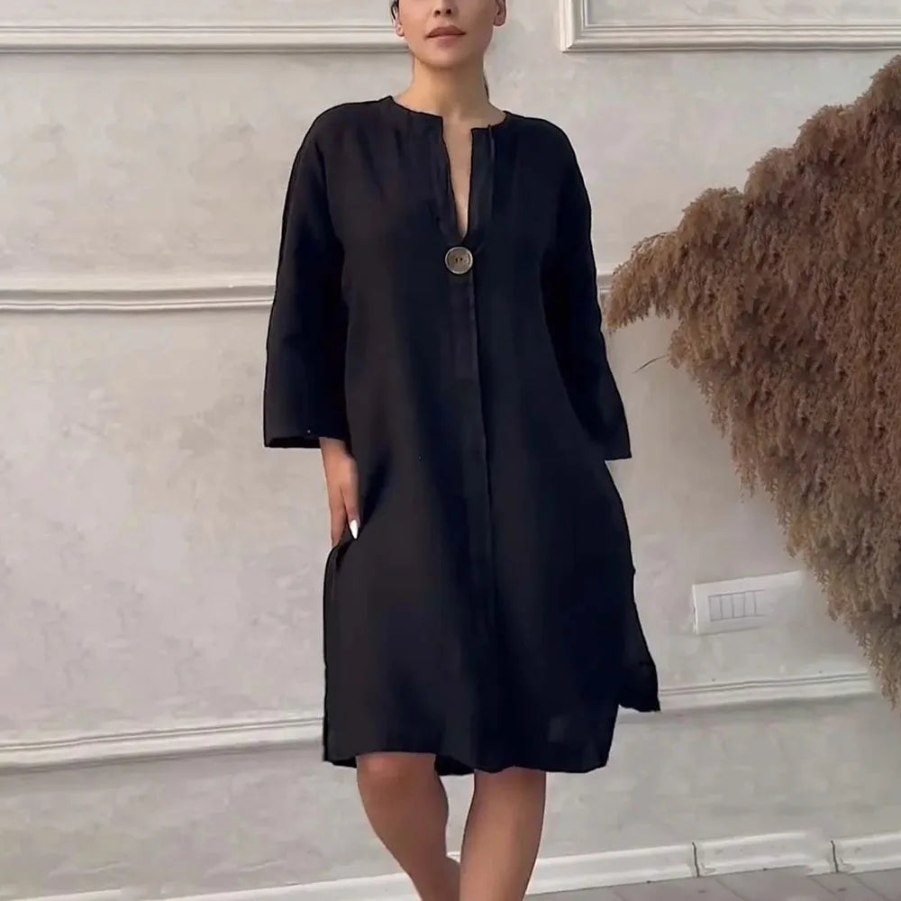 Y2k Long Sleeve Linen Maxi Dress Women Summer2024 Summer Casual Solid Color Party Loose Long Dresses Elegant Vestidos - DOGOMET DIGITAL PLUS