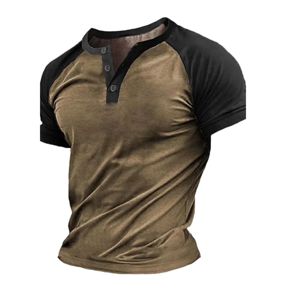 Henry - Summer men's short sleeved T-shirt, men's casual clothing top with buttons, S-5XL